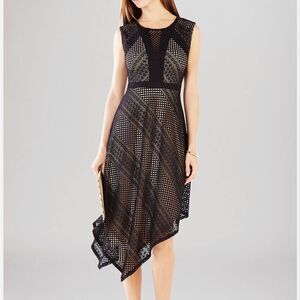 BCBGMAXAZRIA Tracie Asymmetric Lace Dress in Black Size XS
